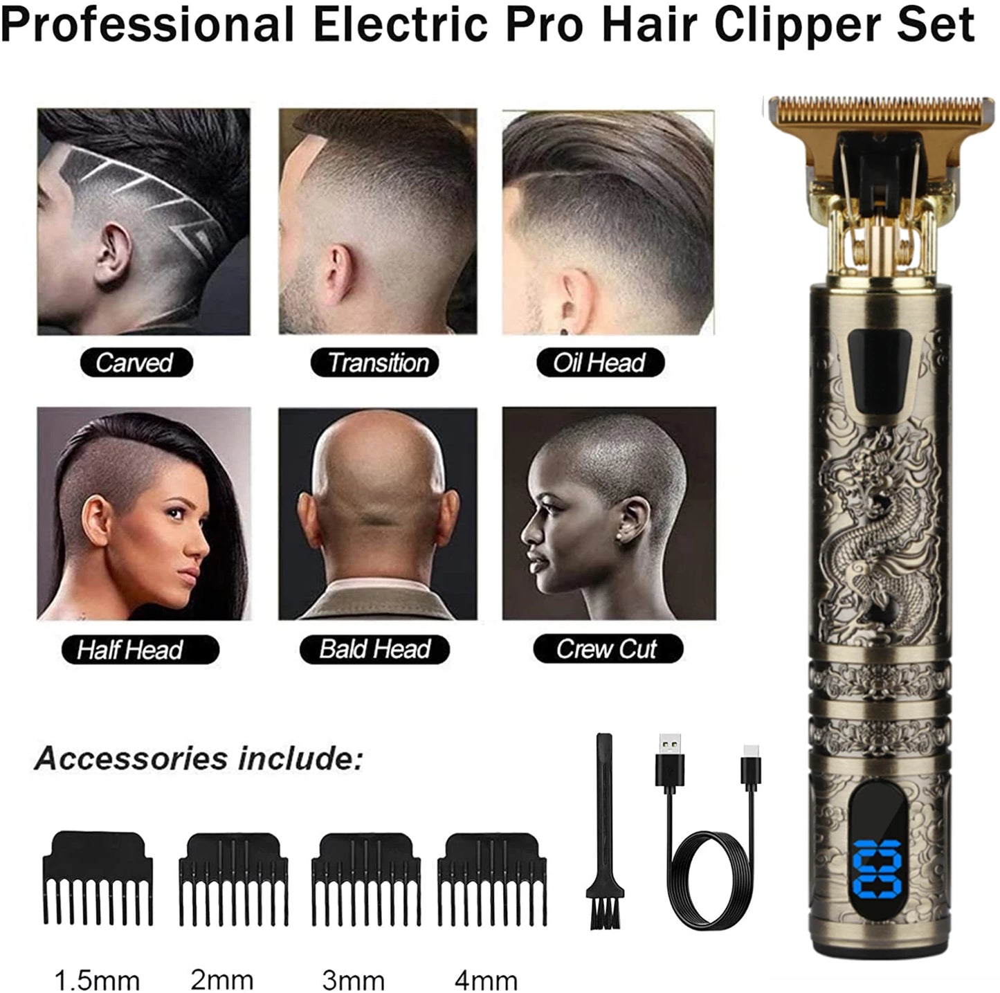 T9 LCD Electric Hairdresser Oil Shaving Head Electric Pusher